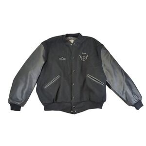 BUTWIN Mens XL Black Leather Sleeve Wool Varsity Bomber‎ Jacket Equinox David